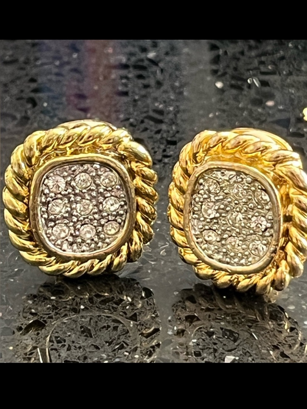 Pave set crystal rope designer vintage Y2K ladies earrings gold plated clip-ons